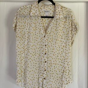 For The Republic White Button-Front Top with Yellow Floral Print